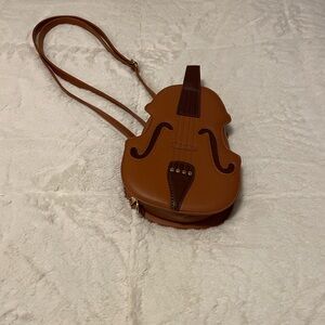 Brown Faux Leather Violin-Shaped Crossbody Bag - Brown